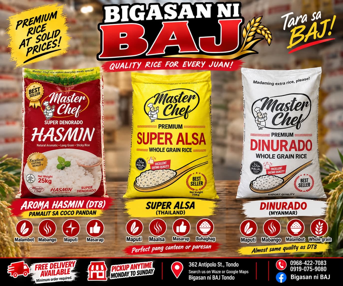 Master Chef Hasmin, Super Alsa and Dinurado sacks at Bigasan ni BAJ